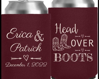 Wedding Template 060, Neoprene Can Cooler, Custom Can Holder, Wedding Favor, Head Over Boots, Names, Wedding Date, Cowboy Boots, Country