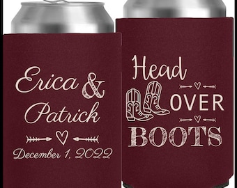 Wedding Template 060, Neoprene Can Cooler, Custom Can Holder, Wedding Favor, Head Over Boots, Names, Wedding Date, Cowboy Boots, Country