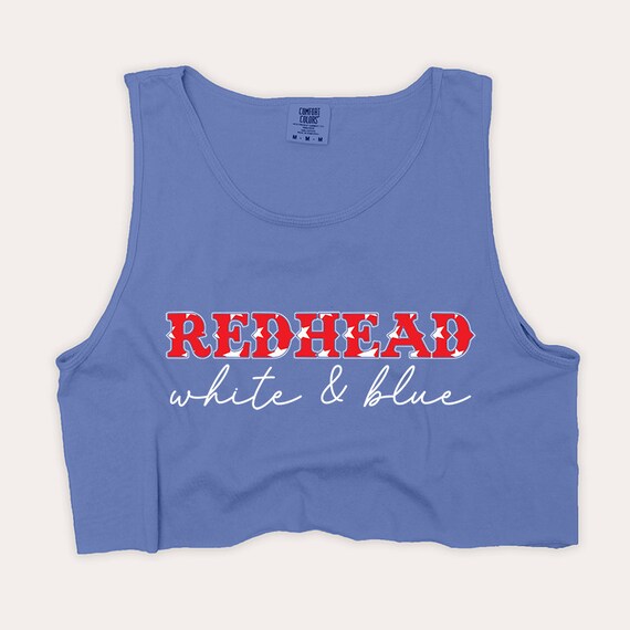 Redhead, White, & Blue Cropped Tank Top, USA Patriotic