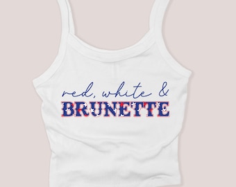 Red White and Brunette Micro Rib Tank Top, USA Patriotic, Red White and Brunette Tank Top, Independence Day Tank, 4th of July Tank Top