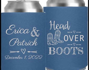 Wedding Template 060, Foam Can Cooler, Custom Can Holder, Wedding Favor, Head Over Boots, Names, Wedding Date, Cowboy Boots, Country Wedding