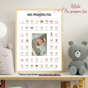 Affiche mes premières fois version photo Affiche à tamponner Affiche dates bébé Premières fois bébé Décoration chambre bébé Coeurs