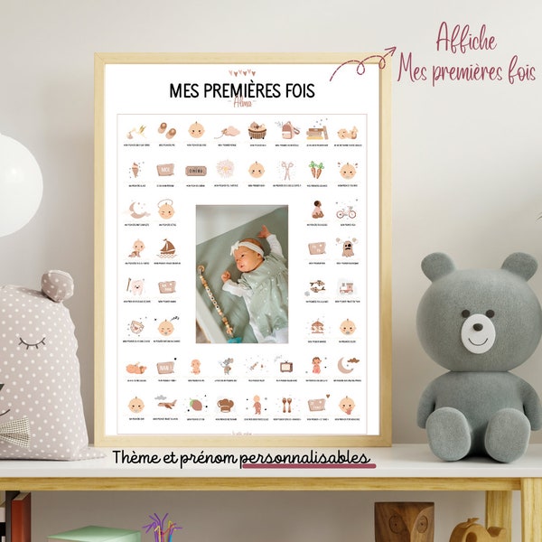 Affiche mes premières fois version photo | Affiche à tamponner | Affiche dates bébé | Premières fois bébé | Décoration chambre bébé