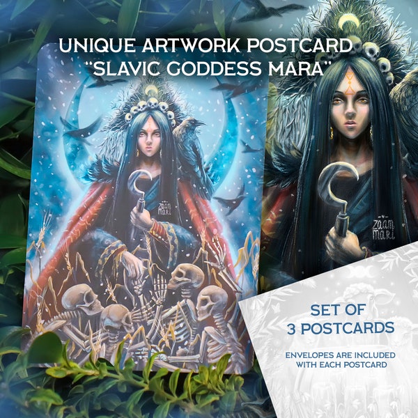 Set of 3 A6 postcards 148x105 with envelopes Enchanting Slavic Spirit: Introducing Mara, the Mysterious Goddess of Dreams and Destiny