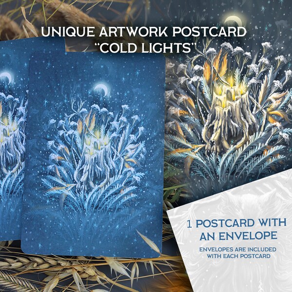 1 A6 postcard 148x105 with envelopes: cold lights featuring gothic scenes of joy. Perfect for Post crossing and sending warm winter wishes