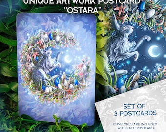 Lot de 3 cartes postales A6 148 x 105 avec enveloppes Délices d'Ostara : des cartes postales printanières fantaisistes pour enchanter l'âme !