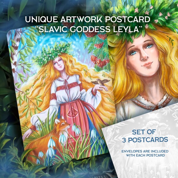 Set of 3 A6 postcards 148x105 with envelopes Magical Passages: Discover the Enchanting World of Slavic Goddess Leyla