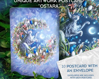 Lot de 10 cartes postales A6 148 x 105 avec enveloppes Délices d'Ostara : des cartes postales printanières fantaisistes pour enchanter l'âme !