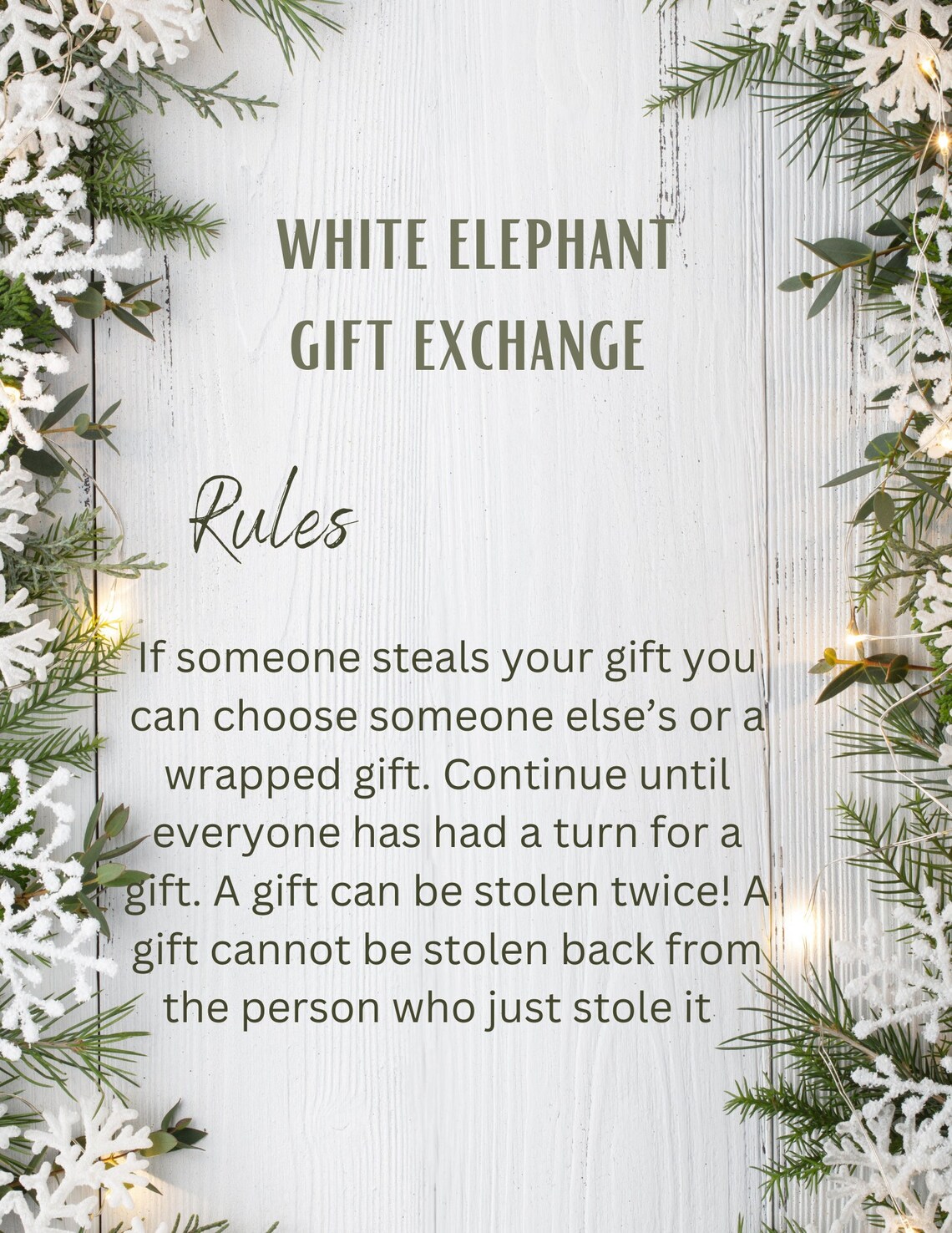 WHITE ELEPHANT Gift Exchange Rules Etsy