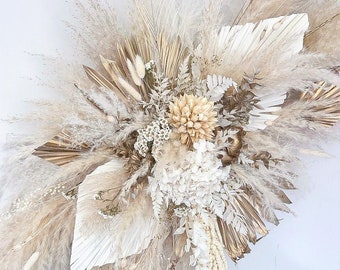 Neutral flower decor, logo flowers, pampas wall decor, pampas cloud, pampas salon decor, wedding arch flowers, dried flower decoration