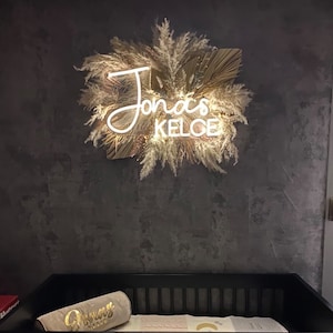 Pampas and Neon Name Sign: Boho Nursery Decor