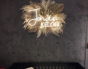 Pampas and Neon Name Sign: Boho Nursery Decor