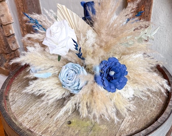 Blue Dried Flower Centerpiece, Pampas Table Decor, Boho Wedding Centrepieces, Aisle Decor