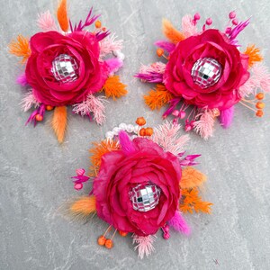 Disco Ball Bride Bouquet: Hot Pink & Orange Dried Flowers, Boho Wedding image 13