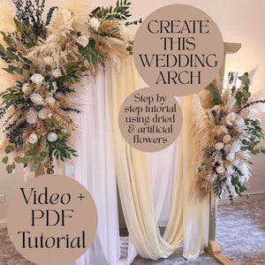 Zelfstudie trouwboogachtergrond, installatie van gedroogde bloemen en kunstbloemen, stap voor stap video en pdf-gids