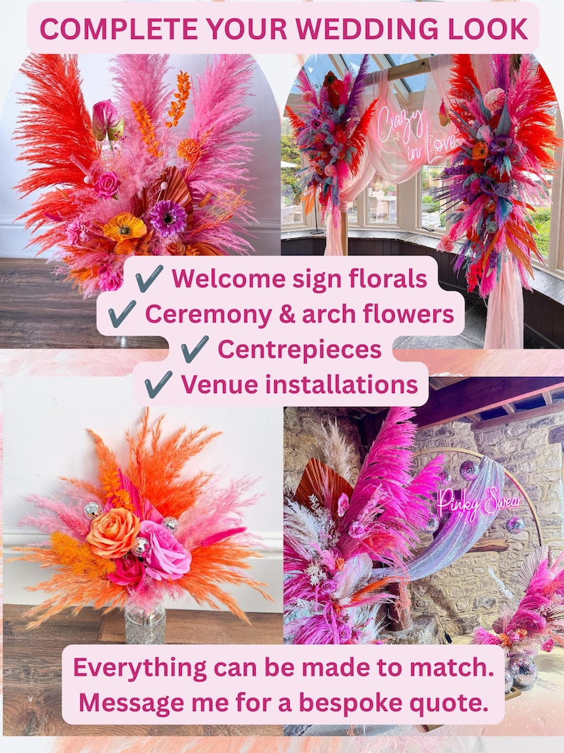 Disco Ball Bride Bouquet: Hot Pink & Orange Dried Flowers, Boho Wedding image 2