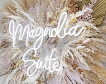 Pampas and Neon Sign: Bespoke Salon Flower Decor