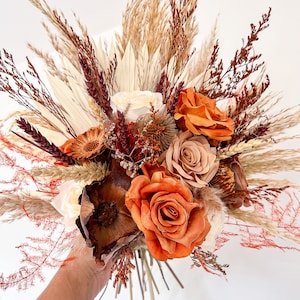 Autumnal bridal bouquet, dried flower bouquet, wedding bouquet, artificial flowers, bride bouquet, burnt orange bouquet, wedding flowers