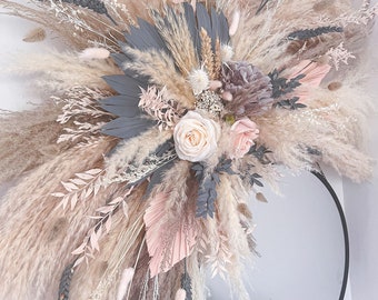 Blush & Grey Pampas Flower Mirror Decor: Wedding Arch Flowers