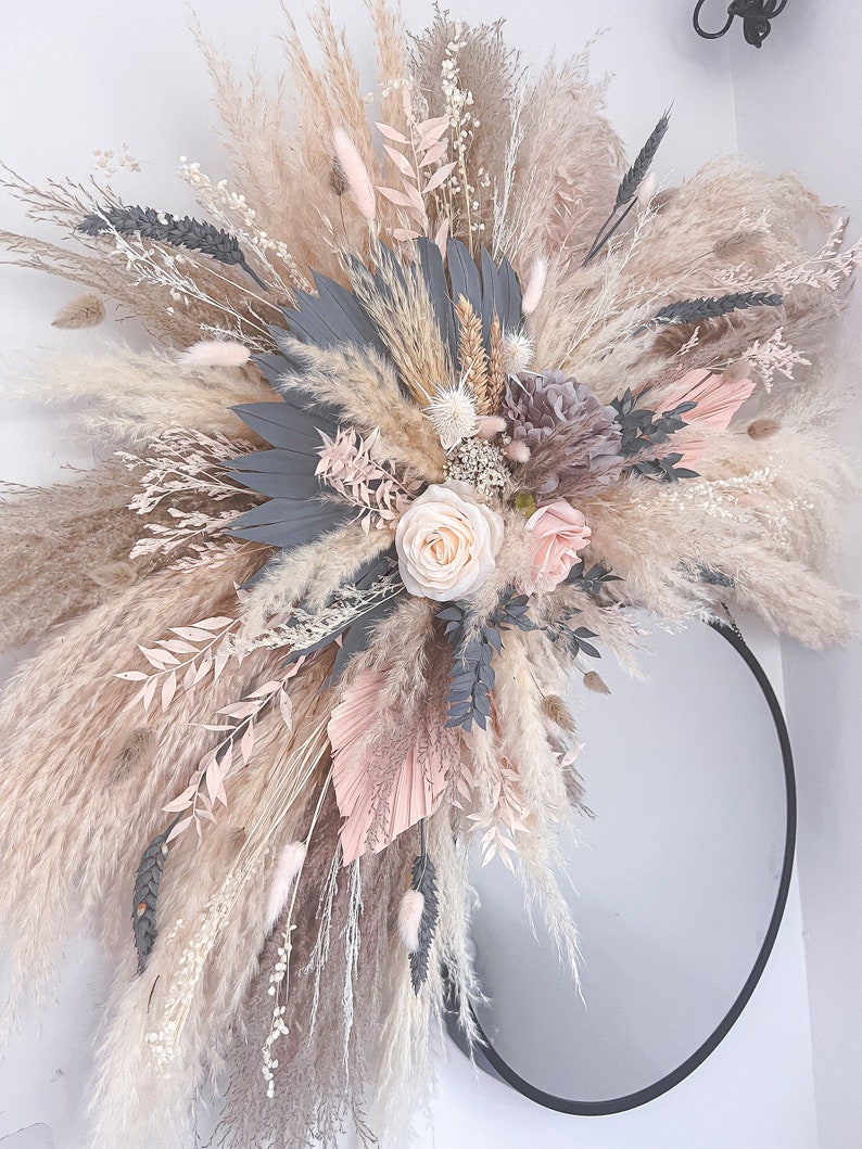 Pampas mirror flowers, Pampas logo flowers, Pampas mirror display, Pink & grey mirror flowers, wedding arch flowers, Dried flowers image 1