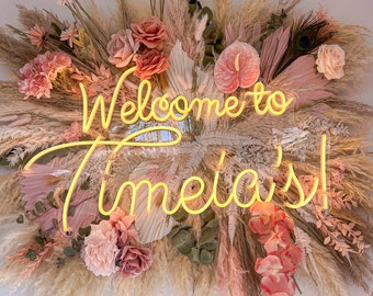 Pampas and Neon Sign: Custom Salon Flower Decor