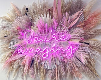 Pampas and Neon Sign: Custom Salon Flower Decor