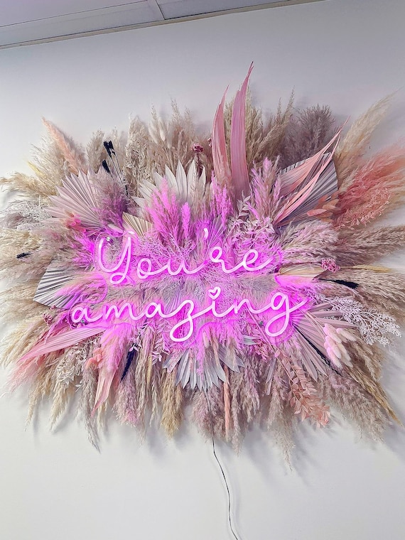 Pampas and Neon Sign: Custom Salon Flower Decor