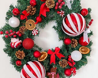 DIY candy cane kerstkrans maken kit, snuisterij buitenkrans, duurzame krans, instructievideo voor krans