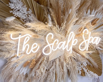 Pampas & Neon Sign, Neutral Dried Flower Personalised Wall Decor, Salon Flower Decor, Wedding Arrangement,