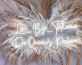 Pampas and Neon Sign: Custom Salon Decor, Dried Flower Wall Art