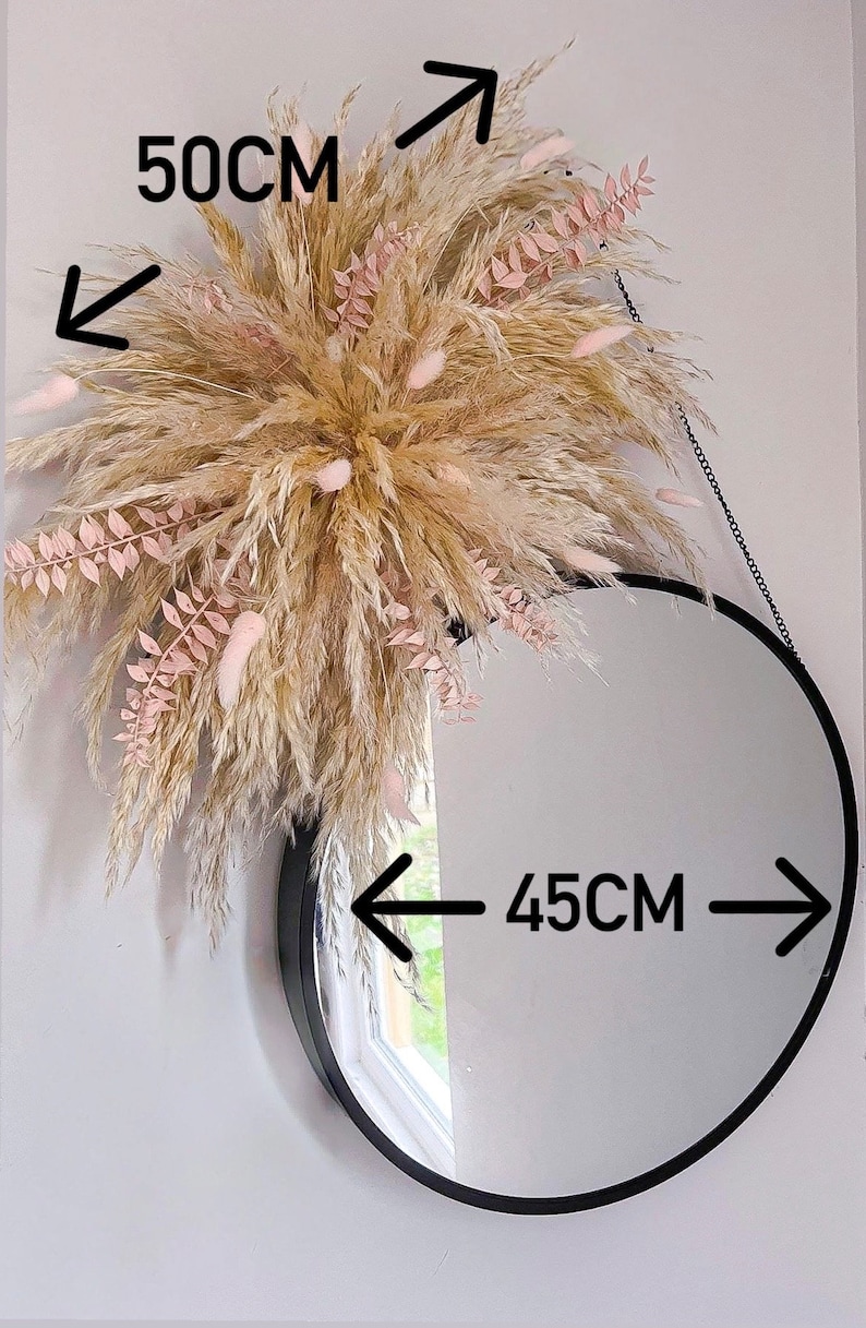 Pampas mirror flowers, Pampas logo flowers, Pampas mirror display, Pink & grey mirror flowers, wedding arch flowers, Dried flowers image 4