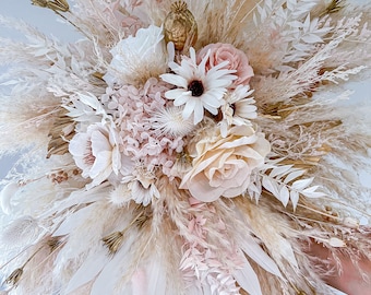 Blush & Gold Pampas Flower Wall Decor: Salon Wedding Arch Flowers