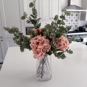 Rosa & grüne Vase, künstliche Hortensie und Eukalyptus, Wohndekor, Muttertagsgeschenk, Einweihungsparty