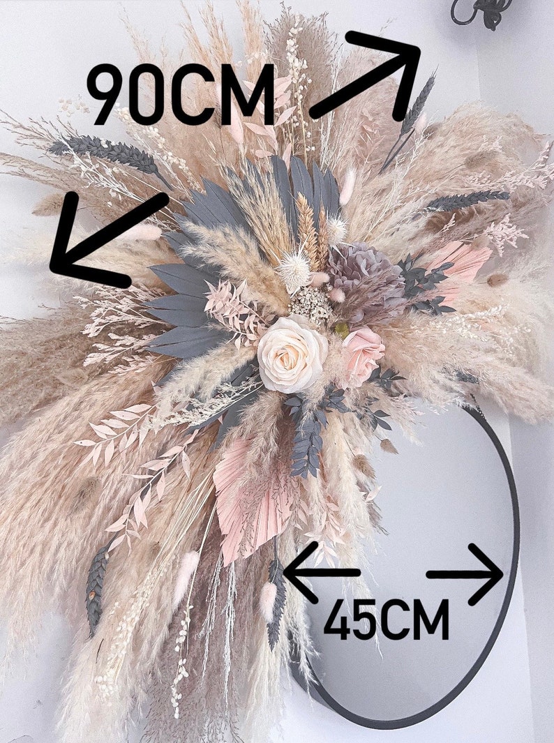 Pampas mirror flowers, Pampas logo flowers, Pampas mirror display, Pink & grey mirror flowers, wedding arch flowers, Dried flowers image 2