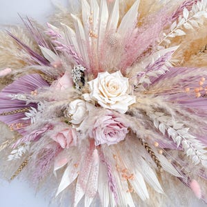 Blush pink wedding arch decor, pampas arch, arch flowers boho, arbour flowers, dried flower arch arrangement, wedding hoop flowers, pompas
