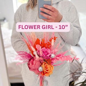 Disco Ball Bride Bouquet: Hot Pink & Orange Dried Flowers, Boho Wedding Flower Girl