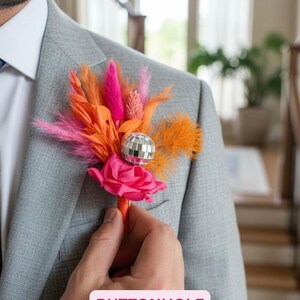 Disco Ball Bride Bouquet: Hot Pink & Orange Dried Flowers, Boho Wedding image 9