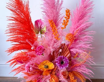 Hot Pink & Orange Disco Ball Flower Centerpiece: Disco Wedding Decor