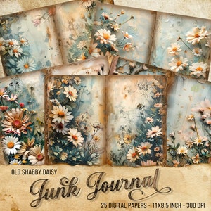 Daisy Junk Journal Kit Vintage Floral Journal Daisies Digital Paper for Scrapbooking Grunge Printable Shabby Pages Instant Download