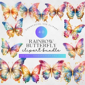 40 Aquarell Regenbogen Gold Schmetterling Clipart Bundle, Schmetterling PNG, Schmetterling Grafiken, magische Schmetterlinge, Kinderzimmer Dekoration,
