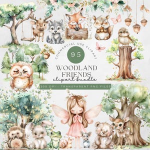 Joli lot de cliparts aquarelle animaux de la forêt, clipart animaux aquarelles, renard ours cerf hibou lapin raton laveur écureuil, décoration de chambre d'enfant