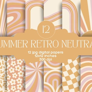 papel digital retrô de verão, fundo de padrão estético, padrão descolado, papel de álbum de recortes digital, dois aniversários descolados, um descolado