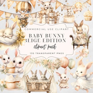 135 Watercolor boho Bunny Clipart bundle | Baby Shower | cute baby Bunny PNG | Vintage | Nursery Art | Cute baby bunny clipart | Sublimation