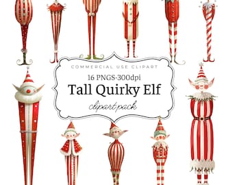 Quirky Christmas Elf Clipart, Funny PNG Illustrations (Digital Download)