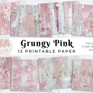 Pink Distressed Grunge Junk Journal pages, Shabby Chic Pastel Scrapbook Collage Sheets, Ephemera 300 Dpi JPG Digital Paper abstract torn