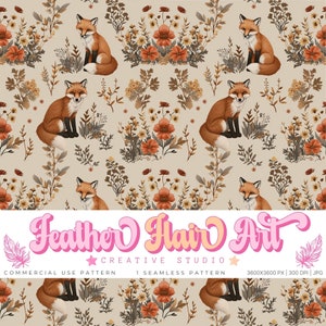 Woodland Animal Fox Digital Seamless Pattern File Papers, Fox Prints, Fall Autumn Background, Fox Digital Paper, gift wrap, fabric print