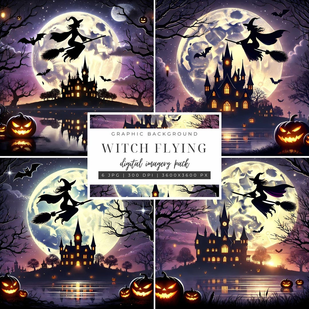 Halloween Flying Witch JPG Background, Spooky Full Moon, Witch Flying ...