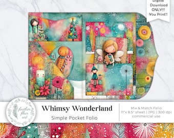 Vivid Whimsical Christmas Junk Journaling simple Folio kit, DIY Junk Journal Kit, Printable Ephemera, Digital Craft Supplies, Paper Craft