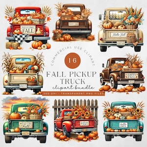 Graphismes png de camion d'automne, clipart d'automne bonjour, png de camion de ferme, png d'automne, clipart de camion de citrouilles, graphiques d'automne, usage commercial