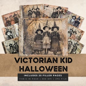 Halloween Vintage Children Junk Journal Pages, Spooky Victorian Page, Vintage Journal Pages, Printable Paper Collage Sheet, Digital Download